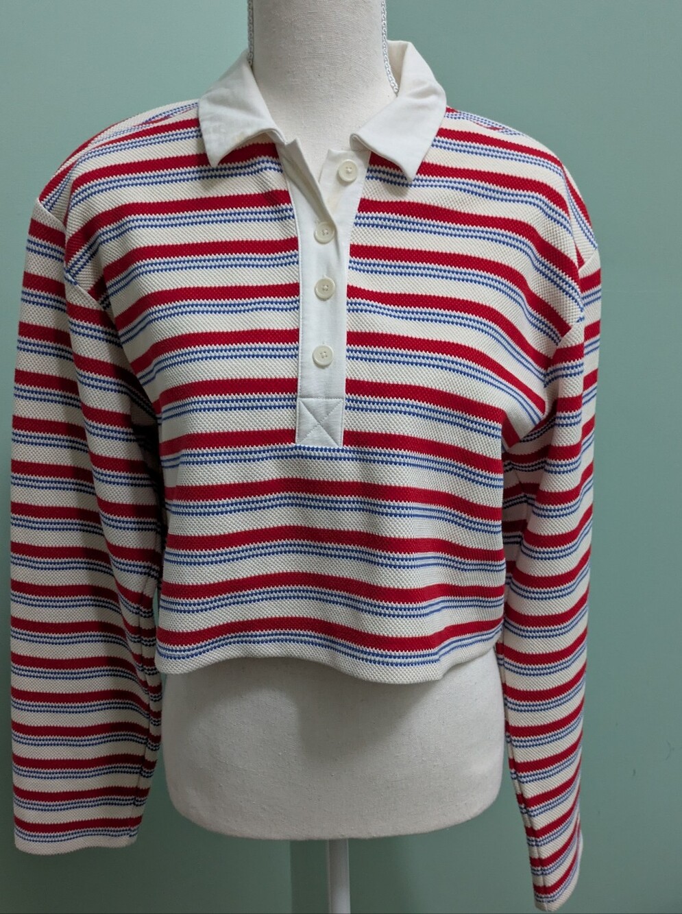 REFORMATION Anna Rugby Crop Knit Top, Sz Sm - Picture 2 of 6